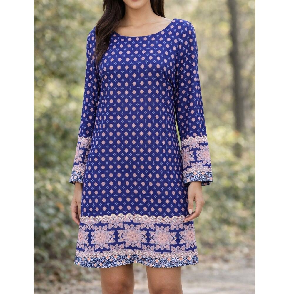 Emory Park Women’s Size M Blue Geometric Round Neck Casual Day Dress RN150025